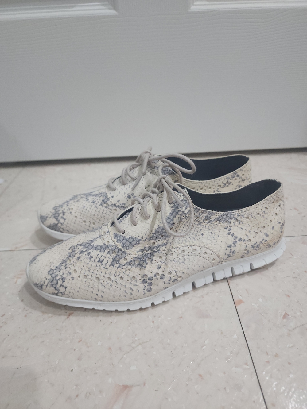 Cole Haan Beige Snake-Print Lace-Up Sneakers